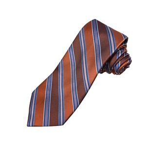 Pronto Uomo Silk Necktie Mens X-Long Orange Blue Striped Woven Formal Tie New